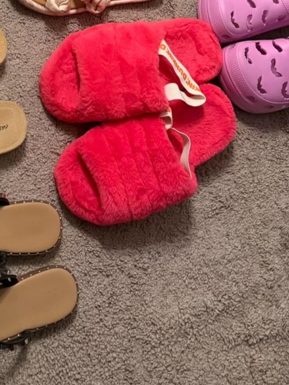Size 9 Dunkin Pink Plush Slide Slippers